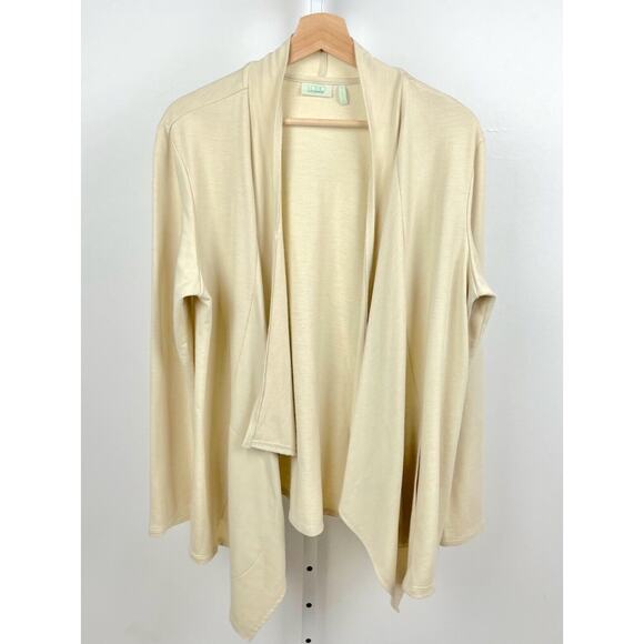 LOGO Lounge Lori Goldstein  L Open Front French Terry Cardigan Wrap Ivory Cream - Picture 1 of 6
